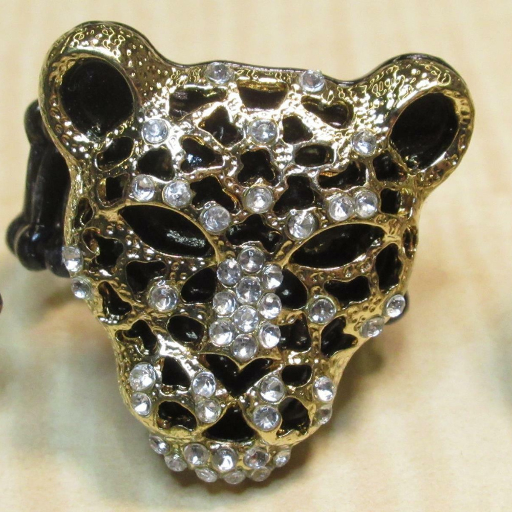 rhinestone big cat jaguar stretch ring cheetah